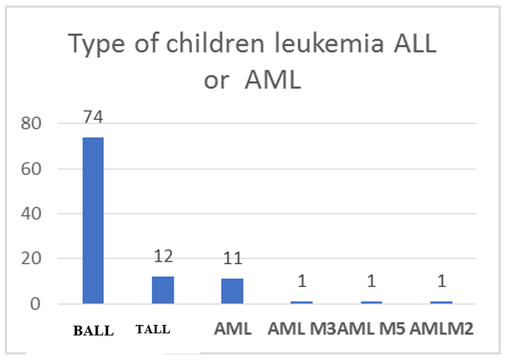 Type of children patients with acute leukemia ALL or AML